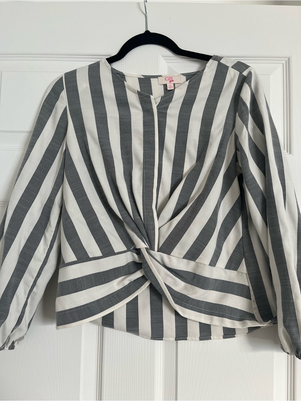 GB girls Gray & White Twisted Front Stripe Blouse